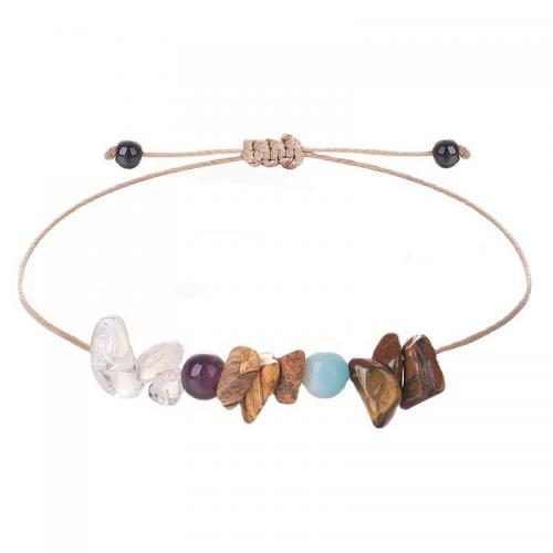Bracelets de pierres précieuses, Gravier naturel, avec corde de cire, fait à la main, bijoux de mode & réglable & pour femme, plus de couleurs à choisir, Longueur:Environ 15-30 cm, Vendu par PC
