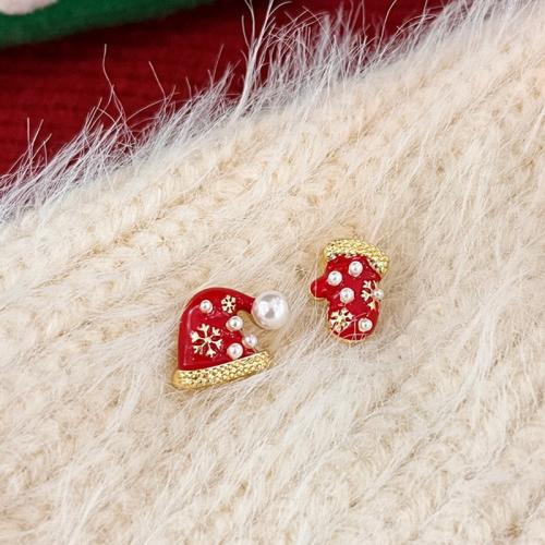 Christmas Earrings Zinc Alloy gold color plated & Christmas Design & fashion jewelry & micro pave cubic zirconia & for woman nickel lead & cadmium free Length about 13mm Sold By Pair