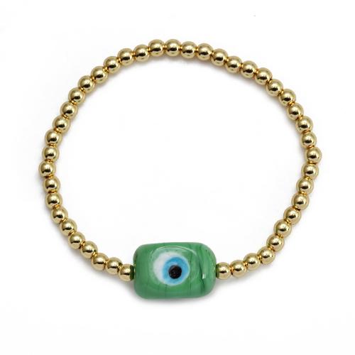 Bracelet Evil Eye bijoux, laiton, avec chalumeau, Placage de couleur d'or, bijoux de mode & unisexe & motif de mauvais œil, plus de couleurs à choisir, protéger l'environnement, sans nickel, plomb et cadmium, Vendu par PC