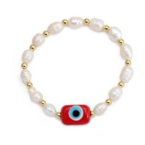 Bracelet Evil Eye bijoux, perle d'eau douce cultivée, avec chalumeau & laiton, Placage de couleur d'or, bijoux de mode & motif de mauvais œil & pour femme, plus de couleurs à choisir, Vendu par PC