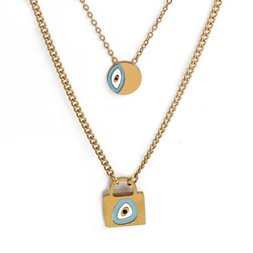 Evil Eye Jewelry Necklace 304 Stainless Steel Vacuum Ion Plating fashion jewelry & for woman & enamel Sold By PC