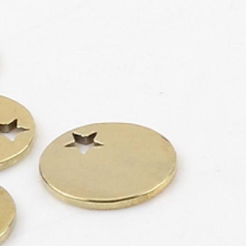 Stainless Steel Pendants, 304 Stainless Steel, Round, plated, DIY, gold, 13x13x1mm, Hole:Approx 2mm, Approx 100PCs/Bag, Sold By Bag