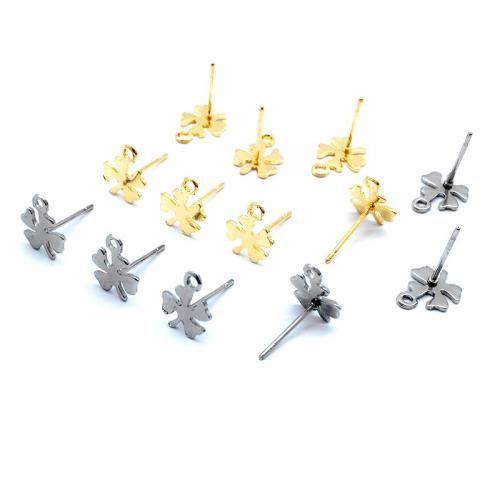 Stainless Steel Earring Stud Component 304 Stainless Steel Four Leaf Clover plated DIY Approx 1.3mm Sold By Pair