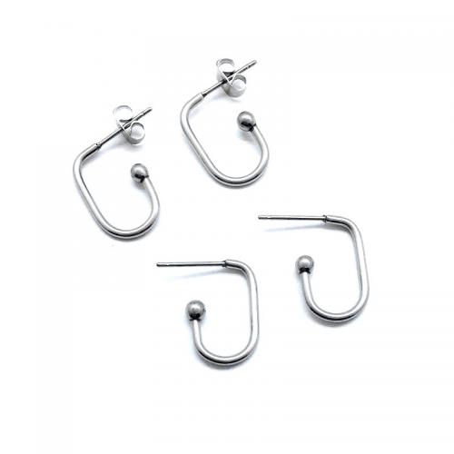 Stainless Steel Earring Stud Component 304 Stainless Steel Rectangle plated DIY silver color Sold By Pair