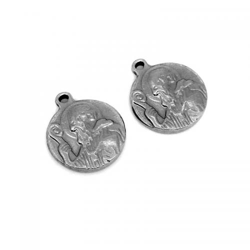 Stainless Steel Pendants, 304 Stainless Steel, Round, plated, DIY, silver color, 19x16mm, Hole:Approx 1.8mm, Sold By PC