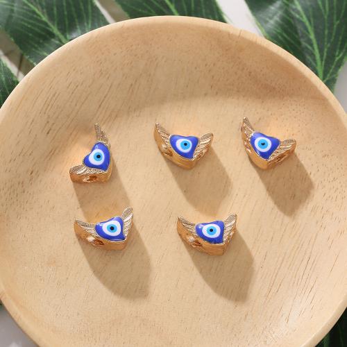 Tibetan Style Evil Eye Beads, Heart, gold color plated, DIY & enamel, blue, 15x10x6mm, Approx 10PCs/Bag, Sold By Bag