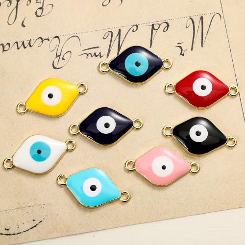 Evil Eye Connector, Tibetan Style, Heart, gold color plated, DIY & enamel & 1/1 loop, mixed colors, 27x15mm, Approx 10PCs/Bag, Sold By Bag