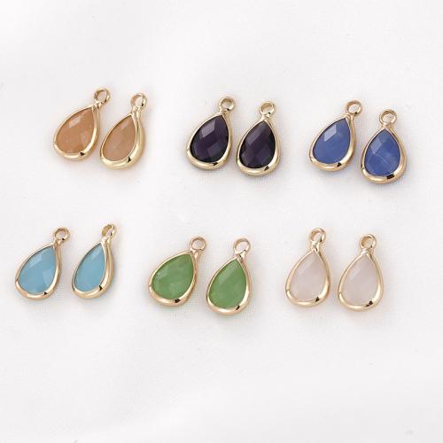 Brass Jewelry Pendants, Crystal, with Gemstone, Teardrop, plated, DIY & different materials for choice, more colors for choice, nickel, lead & cadmium free, 7x14mm, Sold By PC