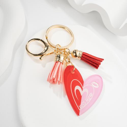 Zinc Alloy Key Clasp with PU Leather & Acrylic Heart multifunctional & Unisex nickel lead & cadmium free Sold By PC