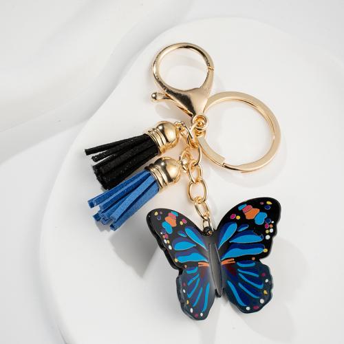 Tibetan Style Key Clasp, with PU Leather & Acrylic, Butterfly, multifunctional & for woman, nickel, lead & cadmium free, 88x56mm, Sold By PC