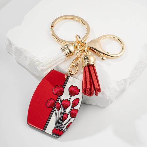 Zinc Alloy Key Clasp with PU Leather & Acrylic printing multifunctional & for woman nickel lead & cadmium free Sold By PC