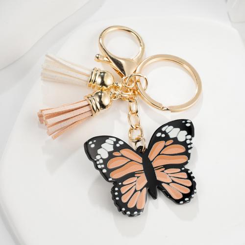 Zinc Alloy Key Clasp with PU Leather & Acrylic Butterfly printing multifunctional & Unisex nickel lead & cadmium free Sold By PC