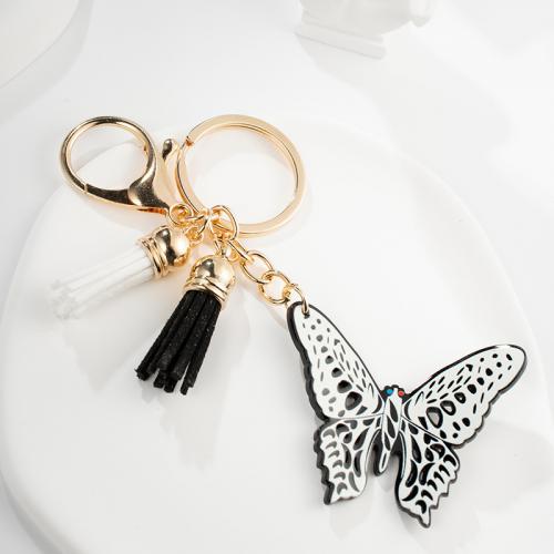 Zinc Alloy Key Clasp with PU Leather & Acrylic Butterfly printing multifunctional & Unisex & hollow nickel lead & cadmium free Sold By PC