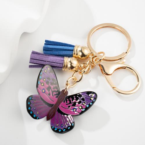 Zinc Alloy Key Clasp with PU Leather & Acrylic Butterfly multifunctional & Unisex nickel lead & cadmium free Sold By PC