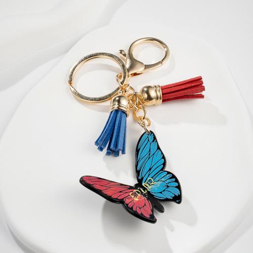 Zinc Alloy Key Clasp with PU Leather & Acrylic Butterfly multifunctional & Unisex & enamel nickel lead & cadmium free Sold By PC