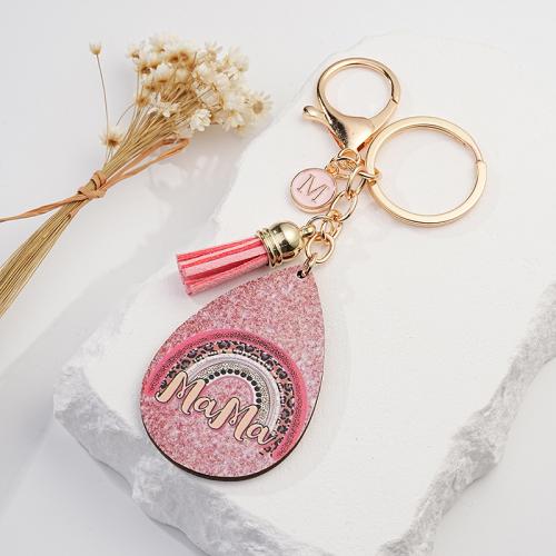 Zinc Alloy Key Clasp with PU Leather & Acrylic multifunctional & for woman & enamel pink nickel lead & cadmium free Sold By PC