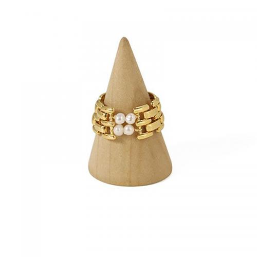 Brass Finger Ring with pearl Vacuum Ion Plating fashion jewelry & for woman golden nickel lead & cadmium free Sold By PC