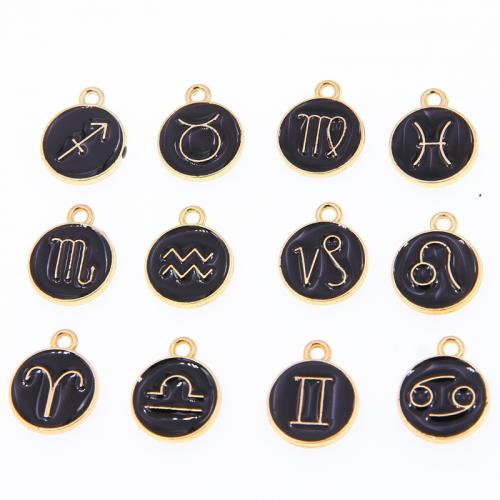 Tibetan Style Enamel Pendants, Flat Round, plated, Zodiac symbols jewelry & mixed pattern & DIY, more colors for choice, nickel, lead & cadmium free, 12x14mm, 50PCs/Bag, Sold By Bag