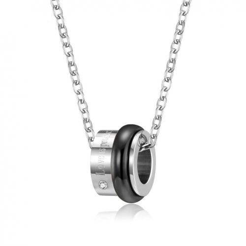 Titanium Steel Necklace with 5cm extender chain Column Vacuum Ion Plating fashion jewelry & Unisex & with rhinestone 10mm Length Approx 60 cm Sold By PC