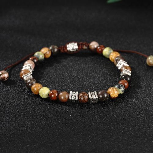 Gemstone Bracelets, Tibetan Style, with Cotton Thread & Natural Stone, with 10CM extender chain, Adjustable & Unisex, mixed colors, Length:Approx 15.5 cm, Sold By PC