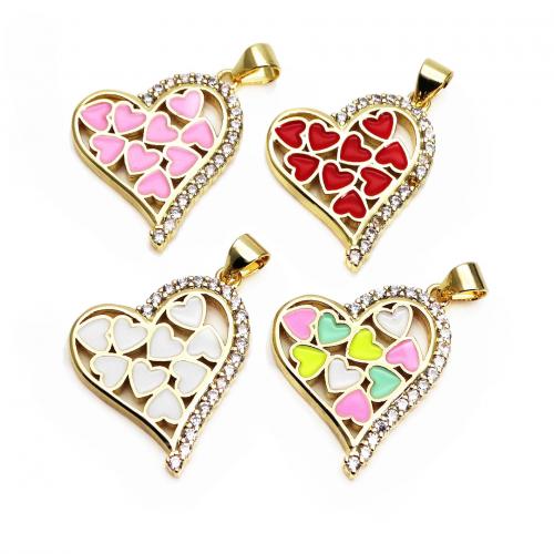 Cubic Zirconia Micro Pave Brass Pendant, Heart, gold color plated, DIY & micro pave cubic zirconia, more colors for choice, nickel, lead & cadmium free, 20x23x2mm, Sold By PC