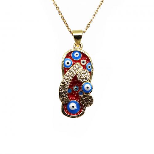 Evil Eye Jewelry Necklace Brass Shoes gold color plated micro pave cubic zirconia & enamel nickel lead & cadmium free Length Approx 45 cm Sold By PC