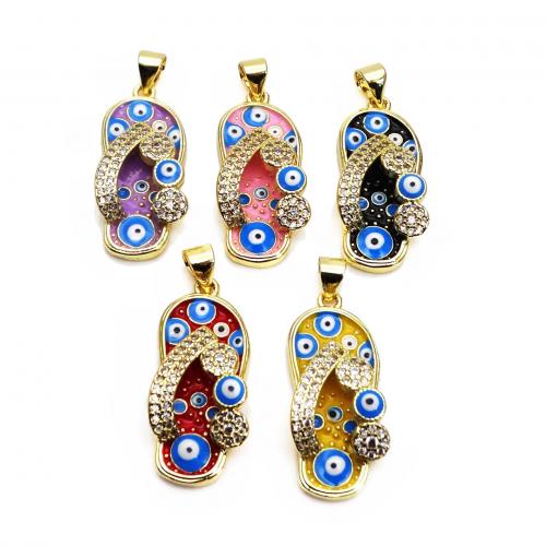Evil Eye Pendants, Brass, Shoes, gold color plated, micro pave cubic zirconia & enamel, more colors for choice, nickel, lead & cadmium free, 11x27x6mm, Sold By PC