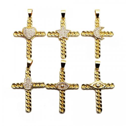 Cubic Zirconia Micro Pave Brass Pendant, Cross, gold color plated, DIY & different styles for choice & micro pave cubic zirconia, more colors for choice, nickel, lead & cadmium free, Sold By PC