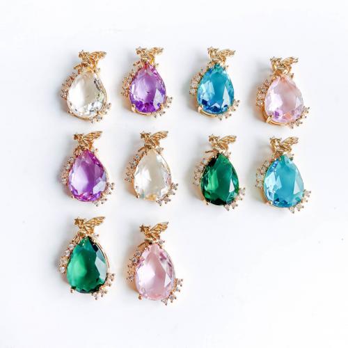 Tibetan Style Pendants, Teardrop, gold color plated, DIY & micro pave cubic zirconia, more colors for choice, 27x18x7mm, Sold By PC