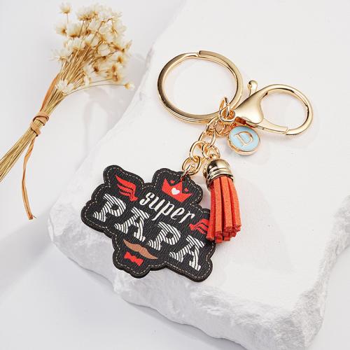 Zinc Alloy Key Clasp with PU Leather & Acrylic printing Unisex & enamel nickel lead & cadmium free Sold By PC
