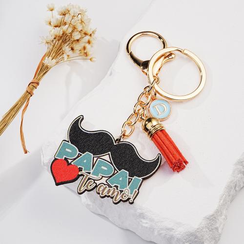 Zinc Alloy Key Clasp with PU Leather & Wood printing Unisex & enamel nickel lead & cadmium free Sold By PC