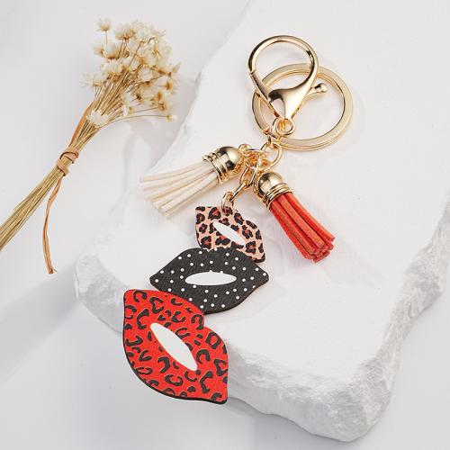 Zinc Alloy Key Clasp with PU Leather & Wood printing Unisex nickel lead & cadmium free Sold By PC