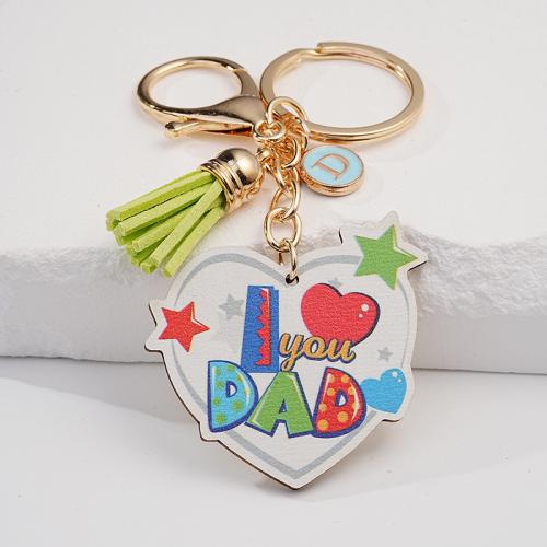 Zinc Alloy Key Clasp with PU Leather & Wood Heart printing Unisex & enamel nickel lead & cadmium free Sold By PC