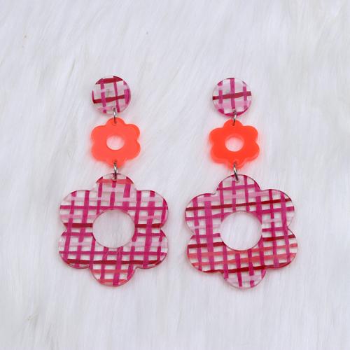 Acrylic Jewelry Earring, Flower, painted, fashion jewelry & for woman & hollow, more colors for choice, 80x40mm, Sold By Pair