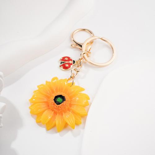 Zinc Alloy Key Clasp with Resin Sunflower multifunctional & 3D effect & for woman yellow nickel lead & cadmium free Sold By PC