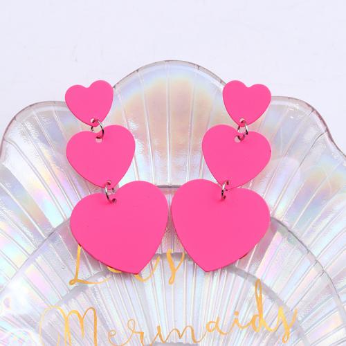 Acrylic Jewelry Earring, Tibetan Style, Heart, painted, fashion jewelry & for woman, more colors for choice, 58x28mm, Sold By Pair