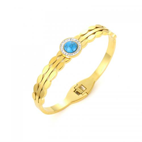 Stainless Steel Bangle 304 Stainless Steel with turquoise fashion jewelry & for woman & with rhinestone golden nickel lead & cadmium free 60mm Sold By PC