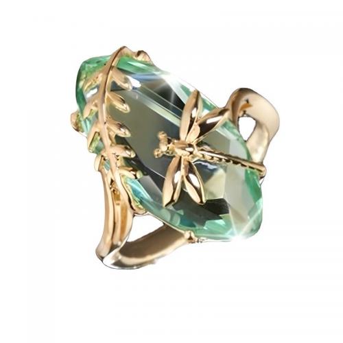 metal anillo, Libélula, chapado en color dorado, ajustable & para mujer & con diamantes de imitación, tamaño:6-8, Vendido por UD