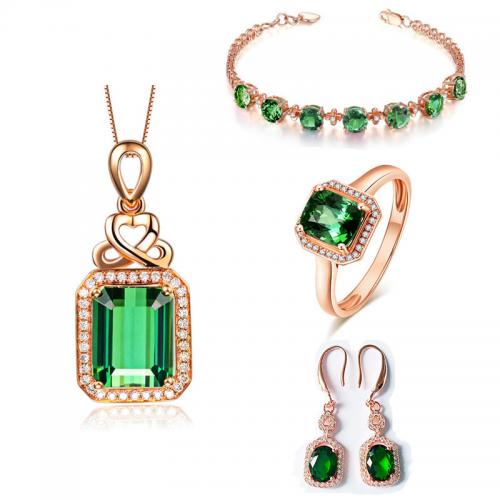 Sárgaréz Jewelry Set, galvanizált, 4 darab & a nő & strasszos, Méret:7, Hossz Kb 16 inch, Kb 7 inch, Által értékesített Set