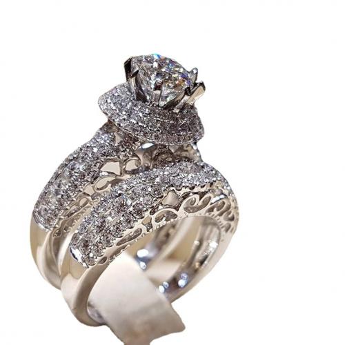 cobre anel, cromado de cor platina, Camada Dupla & tamanho diferente para a escolha & micro pavimento em zircônia cúbica & para mulher, tamanho:6-10, vendido por PC