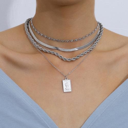 Zinc Alloy Necklace silver color plated multilayer & for woman Length Approx 15.7 Inch Sold By PC