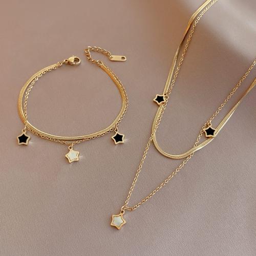 Zinc Alloy Bracelet and Necklace with Shell Star gold color plated Double Layer & for woman Sold By PC