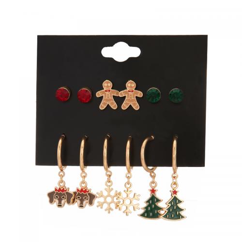 Zinklegierung Ohrring-Set, goldfarben plattiert, Weihnachtsschmuck & für Frau & Emaille & mit Strass, earring length 10-35mm, verkauft von setzen