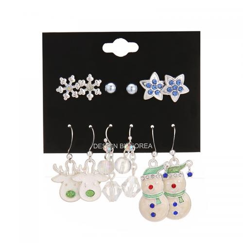 aleación de zinc Aretes, chapado, Joyas de Navidad & para mujer & esmalte & con diamantes de imitación, earring length 10-40mm, Vendido por Set