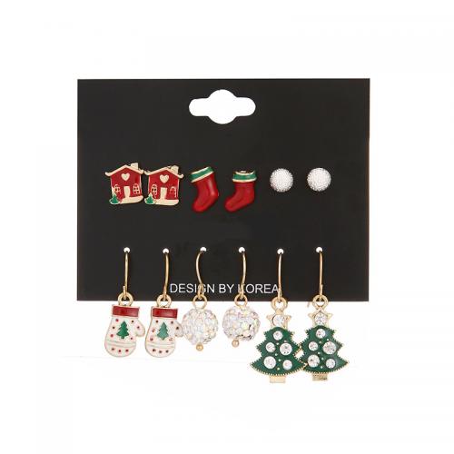 سبائك الزنك مجموعة قرط, لون الذهب مطلي, مجوهرات عيد الميلاد & للمرأة & مينا & مع حجر الراين, earring length 10-40mm, تباع بواسطة تعيين