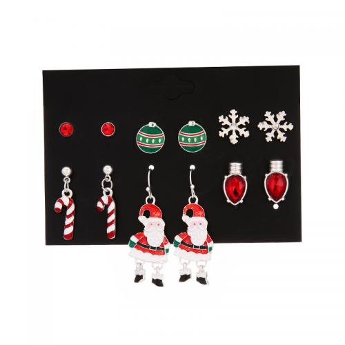 Cink ötvözet Fülbevaló szett, galvanizált, Karácsonyi ékszer & a nő & zománc & strasszos, earring length 10-40mm, Által értékesített Set