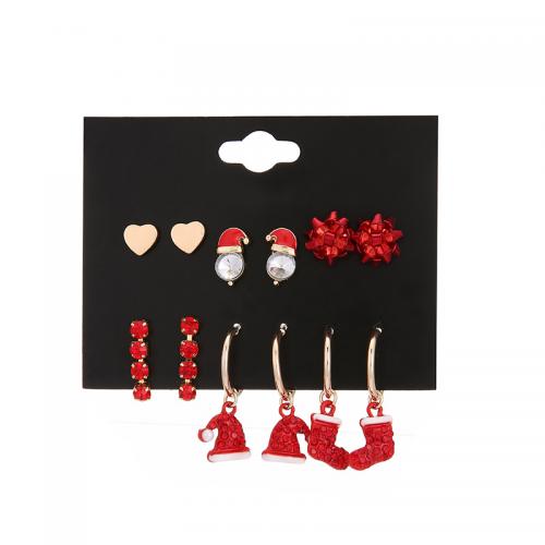 Tibetan Style Earring Set, plated, Christmas jewelry & for woman & enamel & with rhinestone, earring length 10-40mm, Sold By Set