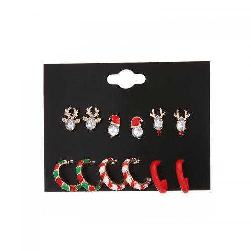 Κράμα ψευδάργυρου Σύνολο σκουλαρίκι, επιχρυσωμένο, Χριστούγεννα κοσμήματα & για τη γυναίκα & σμάλτο & με στρας, earring length 10-20mm, Sold Με Ορισμός