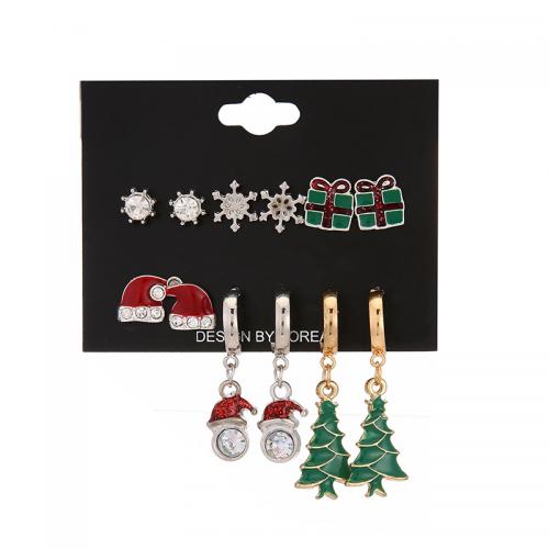 Cink ötvözet Fülbevaló szett, galvanizált, Karácsonyi ékszer & a nő & zománc & strasszos, earring length 10-40mm, Által értékesített Set