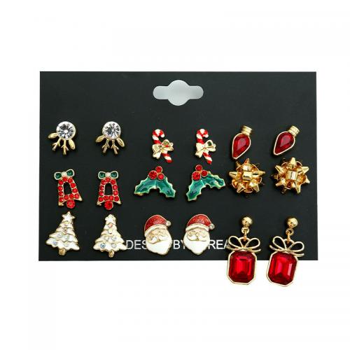سبائك الزنك مجموعة قرط, مطلي, مجوهرات عيد الميلاد & للمرأة & مينا & مع حجر الراين, الرصاص والنيكل الحرة, earring length 10-20mm, تباع بواسطة تعيين